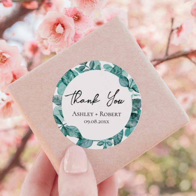 Elegant Teal Greenery Watercolor Modern Wedding Classic Round Sticker (Creator Uploaded)