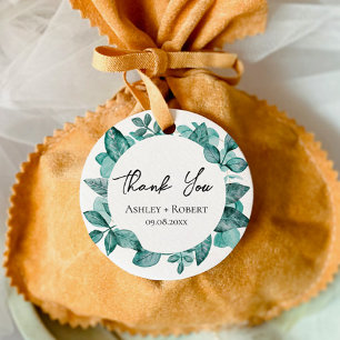 Elegant Teal Greenery Watercolor Modern Wedding Favour Tags