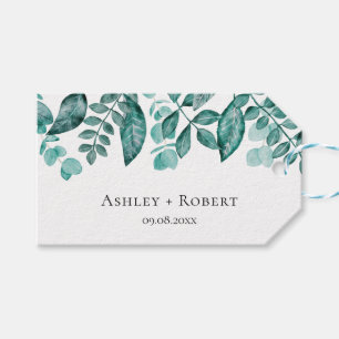 Elegant Teal Greenery Watercolor Modern Wedding Gift Tags