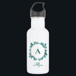 Elegant Teal Greenery Watercolor Monogram 532 Ml Water Bottle<br><div class="desc">Beautiful teal greenery makes an elegant statement. You may personalise with your information and change the wording.</div>