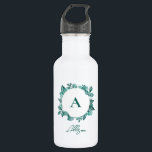 Elegant Teal Greenery Watercolor Monogram 532 Ml Water Bottle<br><div class="desc">Beautiful teal greenery makes an elegant statement. You may personalise with your information and change the wording.</div>
