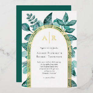 Elegant Teal Greenery Watercolor Wedding Gold
