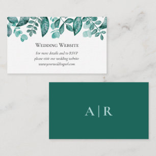 Elegant Teal Greenery Wedding Website Enclosure Card