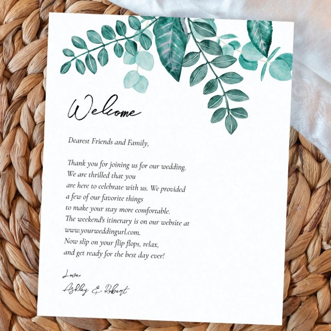 Elegant Teal Greenery Wedding Welcome Bag Letter (Creator Uploaded)