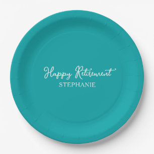 Elegant Teal Happy Retirement Paper Plate