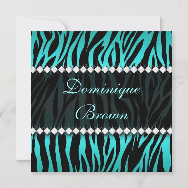 Elegant Teal Jewelled Zebra Invite (Front)