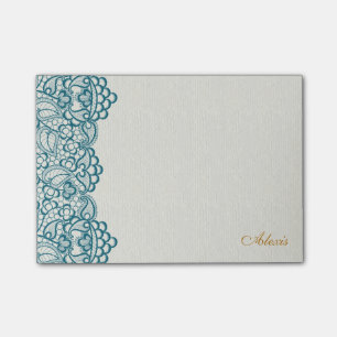 Elegant Teal Lace and Gold Post-it Notes