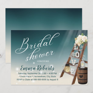 Elegant Teal Ladder & Wine Barrel Bridal Shower Invitation