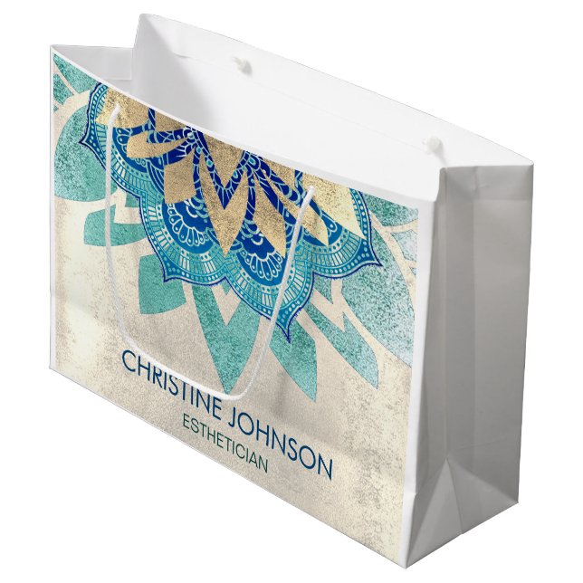 elegant teal lotus logo design large gift bag (Front Angled)