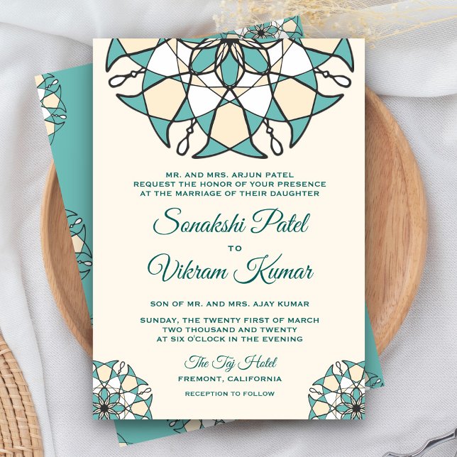 Elegant Teal Mandala Indian Wedding Invitation (Creator Uploaded)