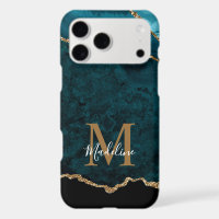 Elegant Teal Marble Agate Geode Gold Monogram