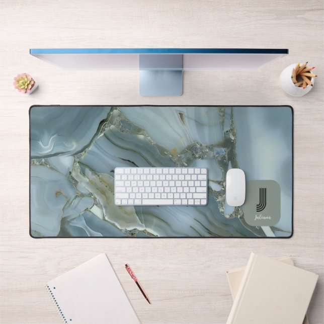 Elegant Teal Marble effect Personalise Desk Mat (Office 1)