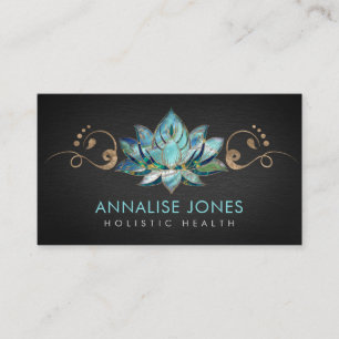 Elegant Teal Marble Lotus - golden ornament Business Card
