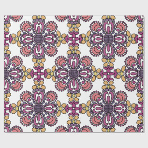 Elegant Teal & Maroon Floral Pattern Wrapping Paper