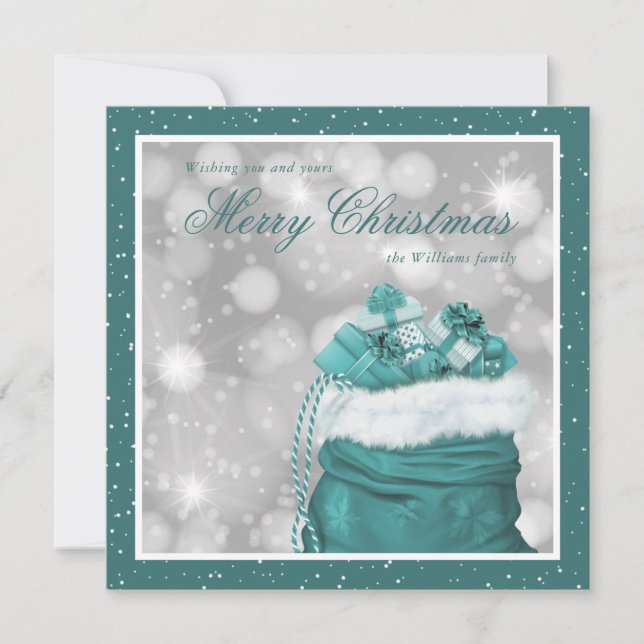 Elegant Teal Merry Christmas Holiday Cards (Front)