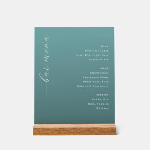 Elegant Teal Minimalist Bar Menu Acrylic Sign