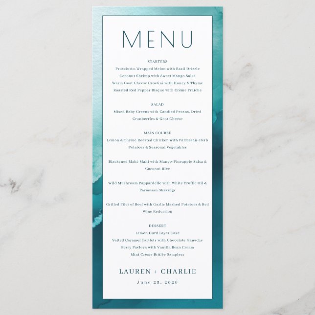 Elegant Teal Minimalist Menu (Front)