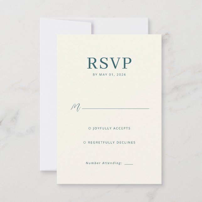Elegant Teal Minimalist RSVP Card (Front)
