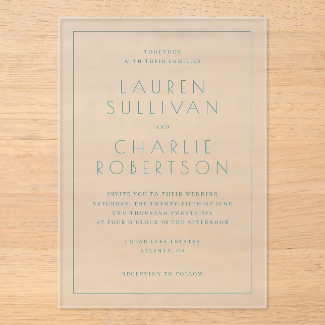 Elegant Teal Minimalist Wedding Invitation (Front)