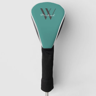 Elegant Teal Monogram Add Name Script Golf Head Cover