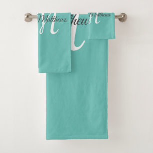 Elegant Teal Monogram Initial Bath Towel Set