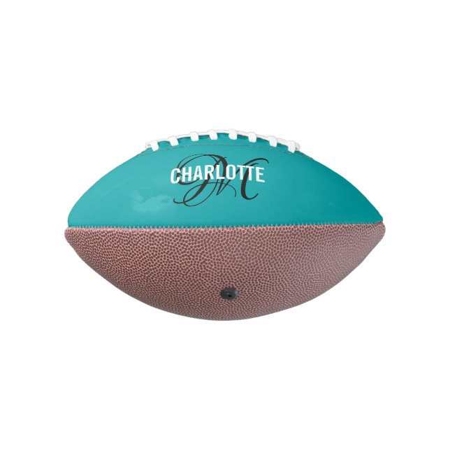 Elegant teal monogram name football american football (Rotated 270)