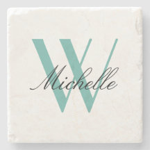Elegant Teal Monogram Script Name Stylish