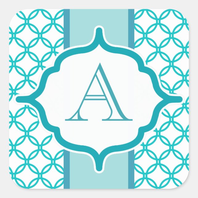 Elegant Teal Monogram Stickers (Front)