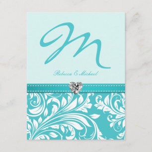 Elegant Teal Monogram Wedding Invites with Diamond