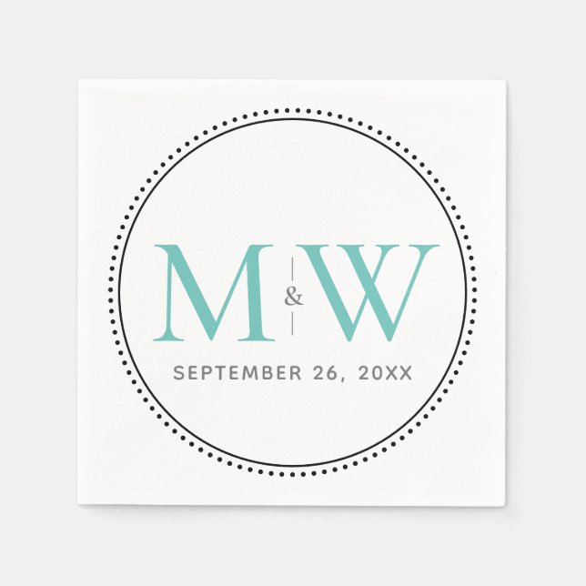 Elegant Teal Monogram Wedding Napkin (Front)