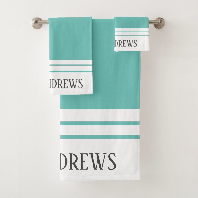 Elegant Teal Monogrammed Name Bath Towel Set (Insitu)