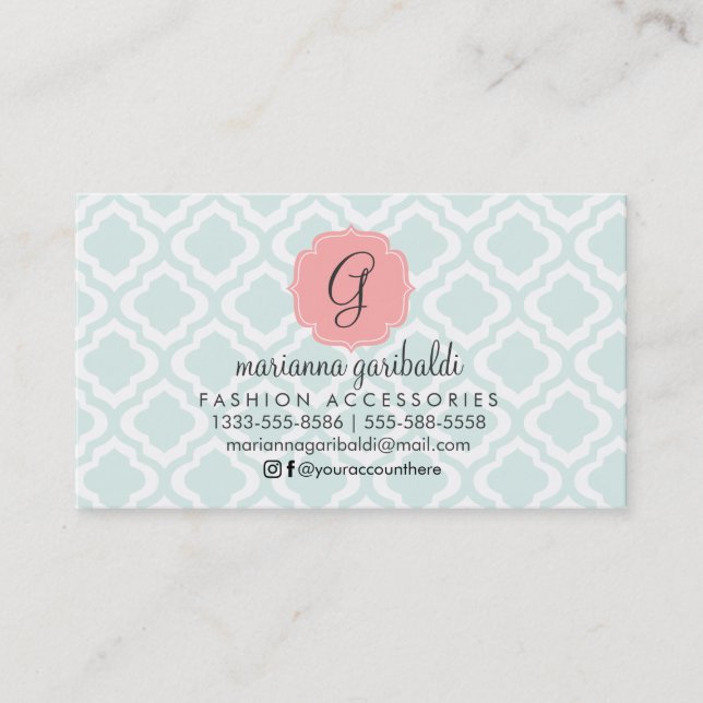 Elegant Teal Moroccan Quatrefoil Personalised Busi Business Card (Front)