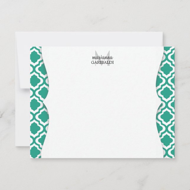 Elegant Teal Moroccan Quatrefoil Personalised Card (Front)