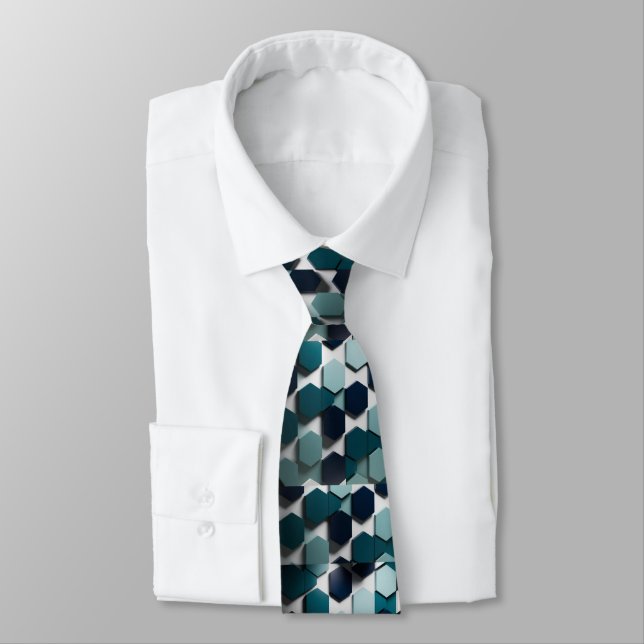 Elegant Teal, Navy and White Tie (Tied)