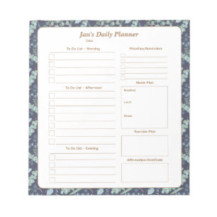 Elegant Teal Navy Blue Foliage Daily Planner  Notepad
