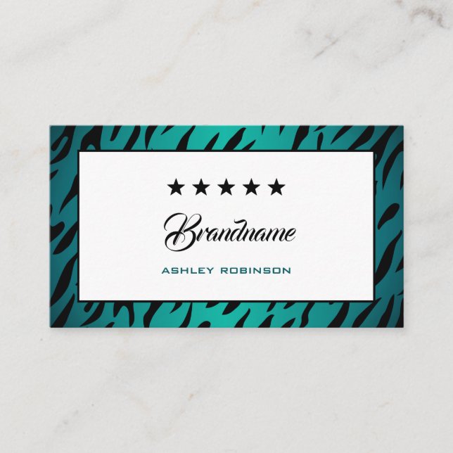 Elegant Teal Ombre Zebra Frame Fashionable Trendy Business Card (Front)