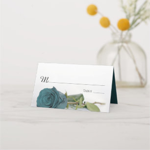 Elegant Teal or Dark Aqua Rose Wedding Write-In Place Card