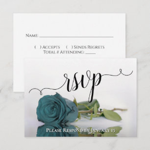Elegant Teal or Turquoise Reflecting Rose Wedding RSVP Card
