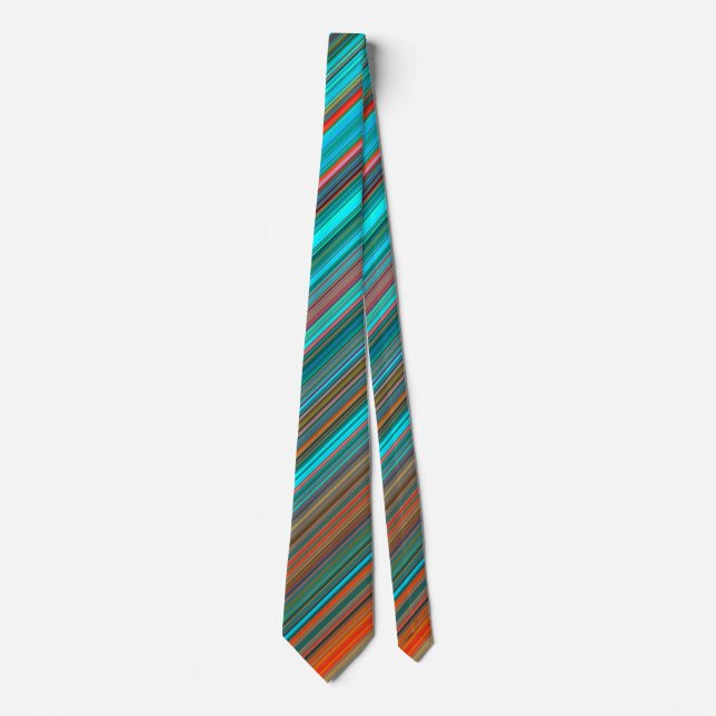 Elegant Teal & Orange Angled Stripes Pattern Men's Tie (Front)