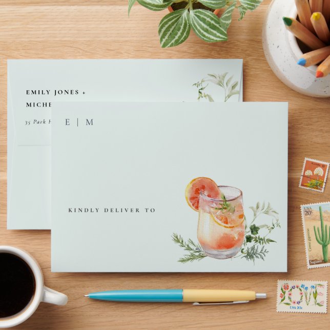 Elegant Teal Orange Green Cocktail Address Envelope (Desk)