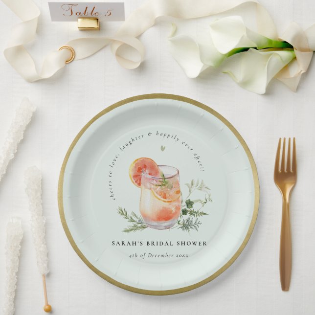 Elegant Teal Orange Green Cocktail Bridal Shower  Paper Plate (Wedding)