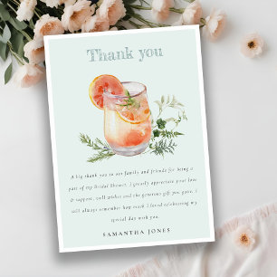 Elegant Teal Orange Green Cocktail Bridal Shower  Thank You Card