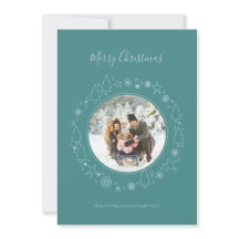 Elegant teal pastel blue photo wreath Holiday Card