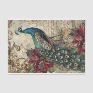 Elegant Teal Peacock Christmas Decoupage Tissue Paper