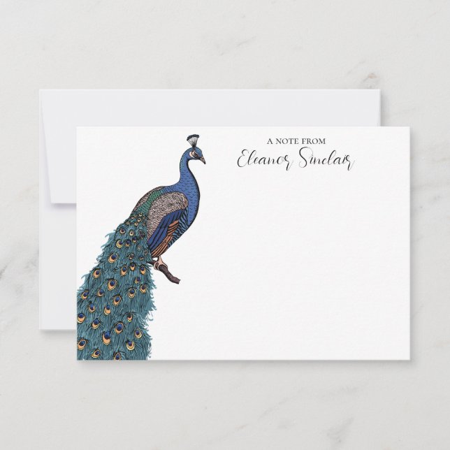 Elegant Teal Peacock Illustration Card (Front)