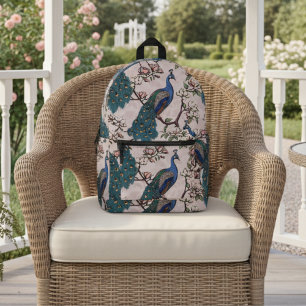 Elegant Teal Peacocks & Magnolia Flowers Pink Printed Backpack