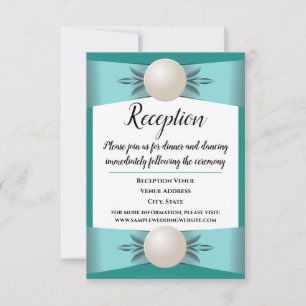Elegant Teal Pearl Ribbon Wedding Reception Invitation