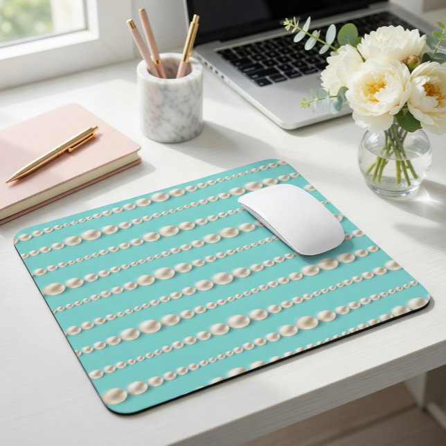 Elegant Teal & Pearls Mouse Mat (Creator Uploaded)