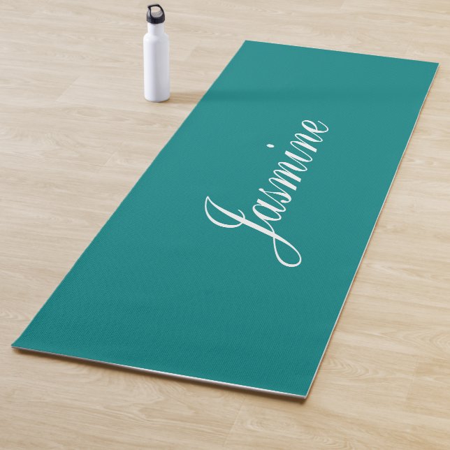 Elegant Teal Personalised Name Yoga Mat (In Situ)