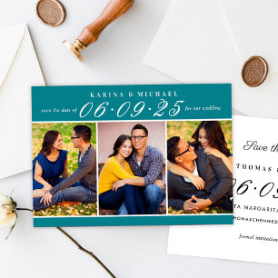 Elegant Teal Photo Collage Wedding Save The Date